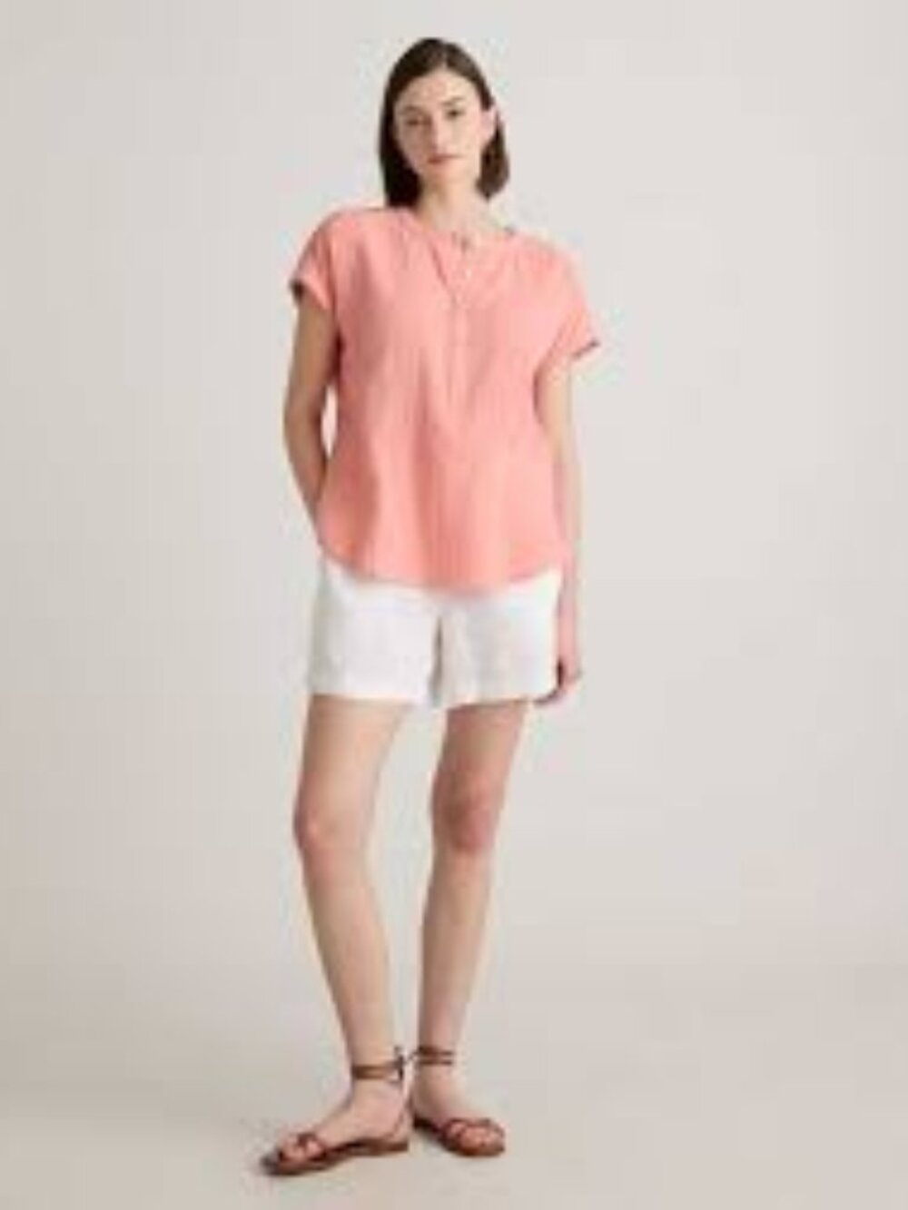 Quince 100% Organic Cotton Gauze Roll Sleeve Shirt | Coral Blush | Small